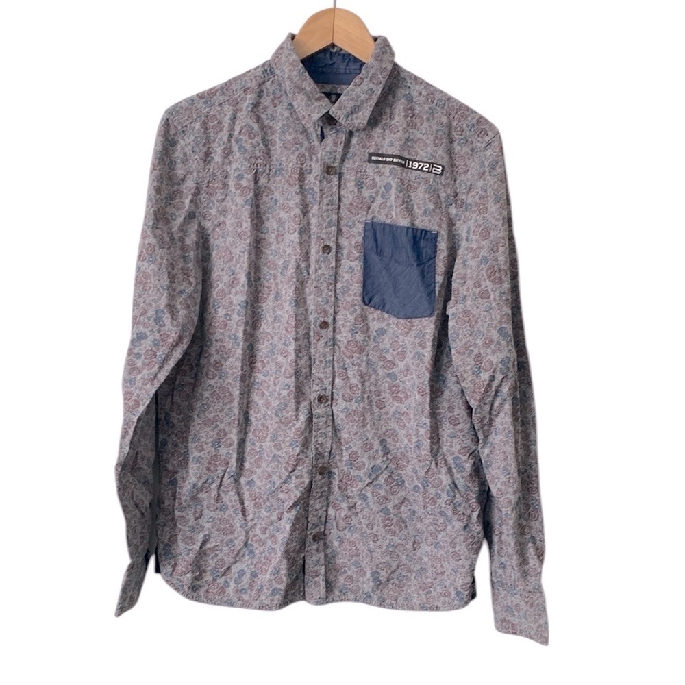 Buffalo David Bitton Blue burgundy floral long sleeve Button Down Shirt sz M